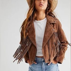 Fringed suede moto jacket
